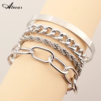 multi layer silver color bracelet set 4pcs for women thick twist chain guban chain link chain heavy metal rock hip hop jewelry