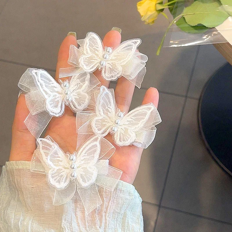 

Sweet White Butterfly Hairpins Organza Bow Hair Accessories Cute Pearl Hair Clip For Girls Jewelry Romantic Appointment Ornament
