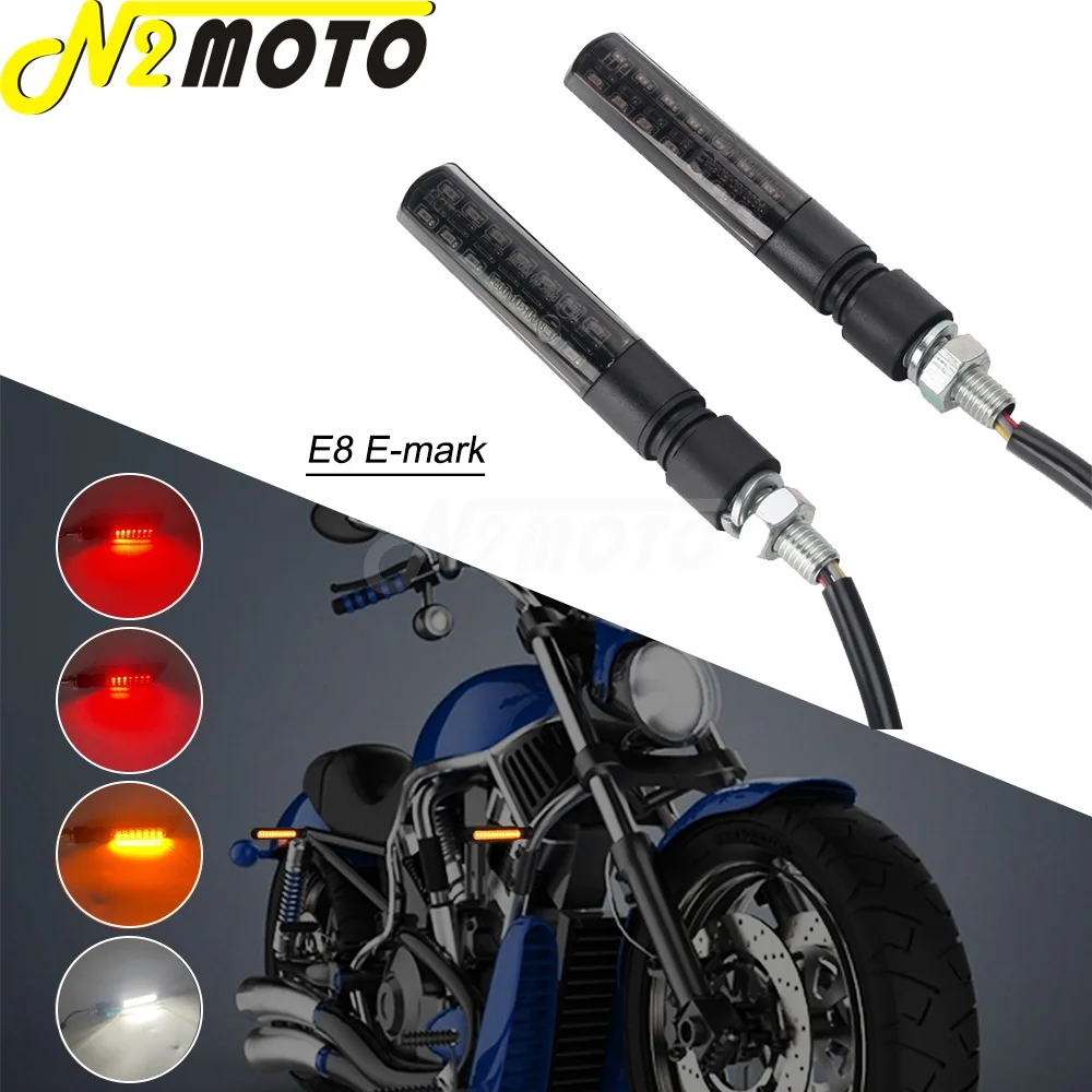 Universal LED Turn Signals Indicators 8mm Bolt Motorbike Flowing Water Light Front Rear Mini LED Lamp Lights Flasher E8 E-Mark