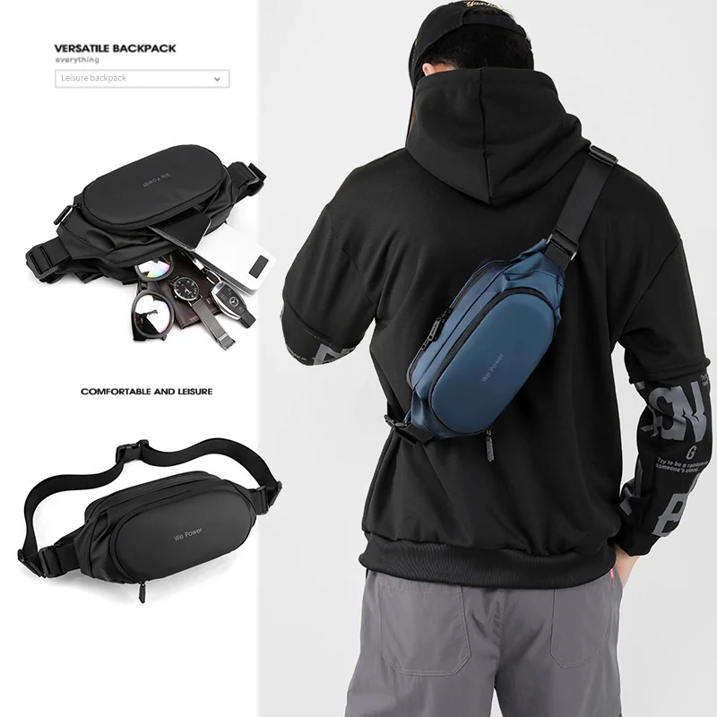 New men's waist bag Korean version simple chest bag outdoor sports messenger bag anti splash function waist bag mobile phone bag