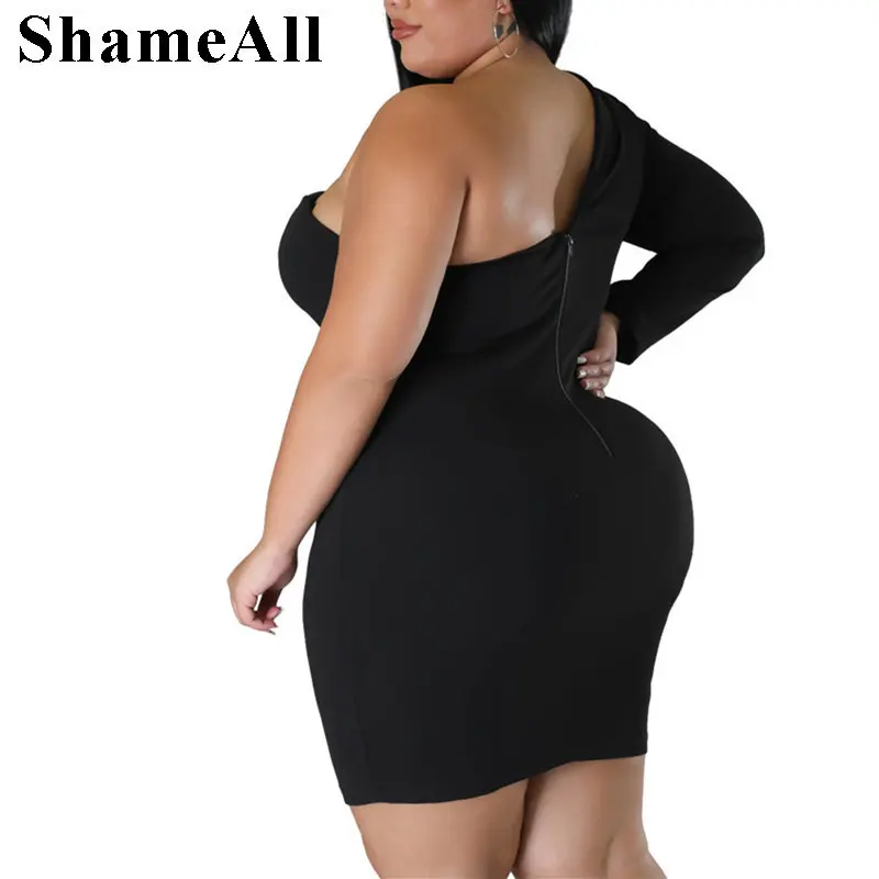Plus Size One Shoulder Long Sleeve White Party Dress 4XL Sexy Backless Mini Blazer Night Dress Birthday Evening Bodycon Outfits