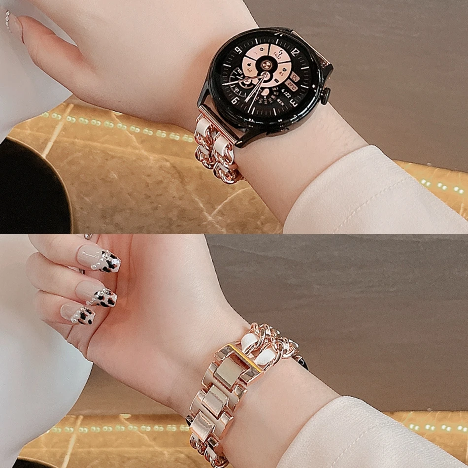 

Band For Samsung Galaxy Watch 4 3 Classic 5 Pro Active 2/Gear S3 Leather Loop Chain Bracelet Huawei Watch GT 2 3 Strap 22mm 20mm