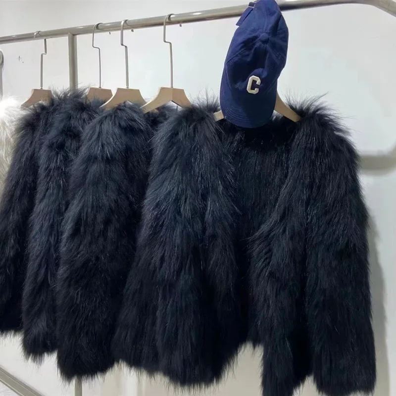 2024 Haining осенне-зимнее двухстороннее Тканое меховое пальто из меха енота с