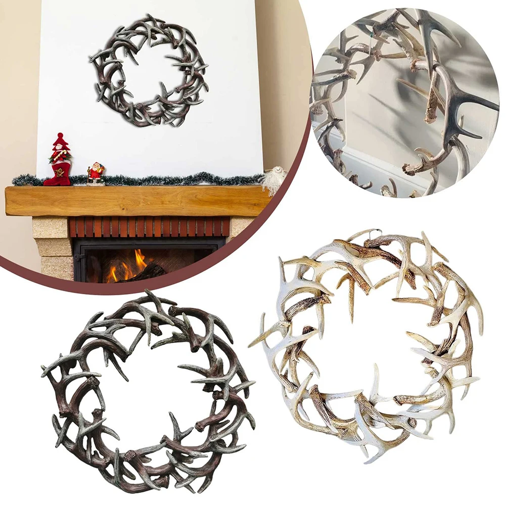 

2023 Rustic Farmhouse Antlers Wreath Homesteads Staghorn Christmas Wreath Arrangement Lit Wreath Christmas Indoor 2022 Decor