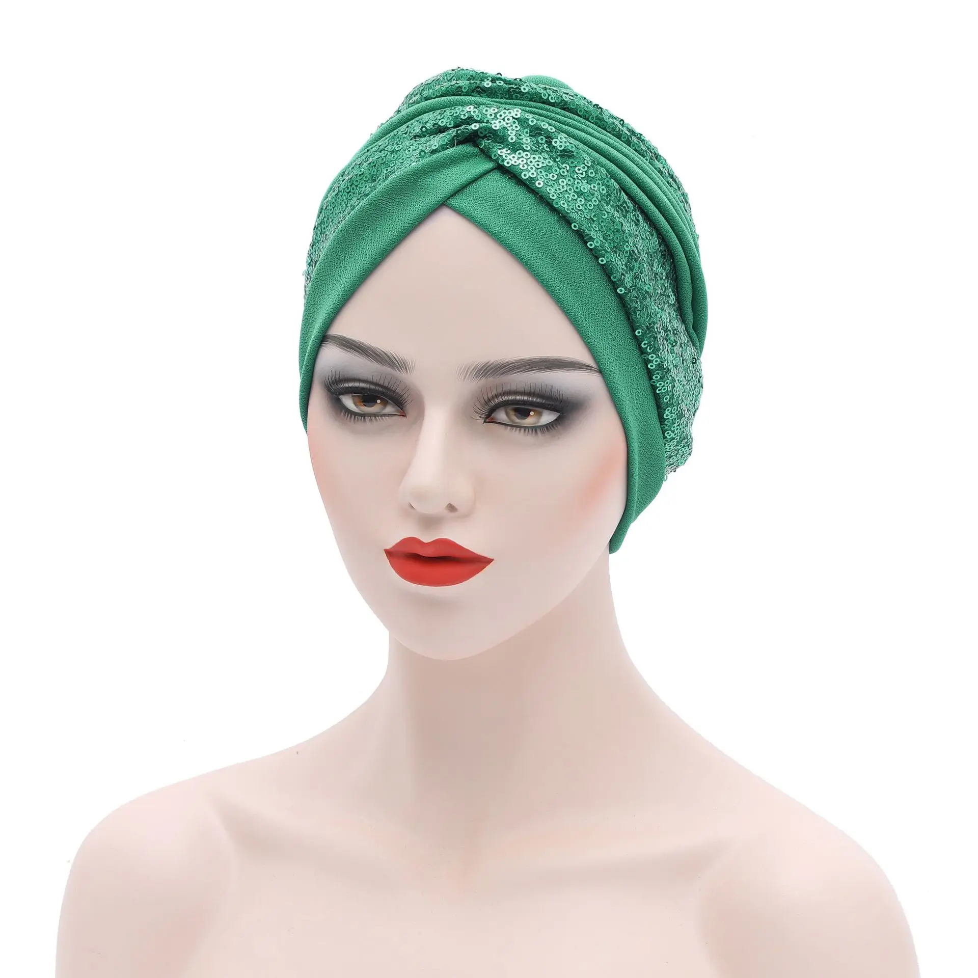 

New Muslim Hijabs African Headtie Sequin Pleated Hat Nigerian Ladies Head Wrap Cap Twisted Turban For Black Women Shimmer mujer