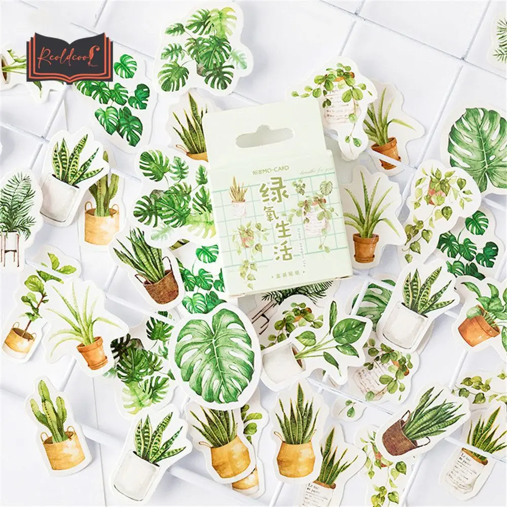 

45pcs/box Green Plant Stickers Creative Fresh DIY Scrapbooking Hand Account Decoration Diary Album Stick Label School Stationery