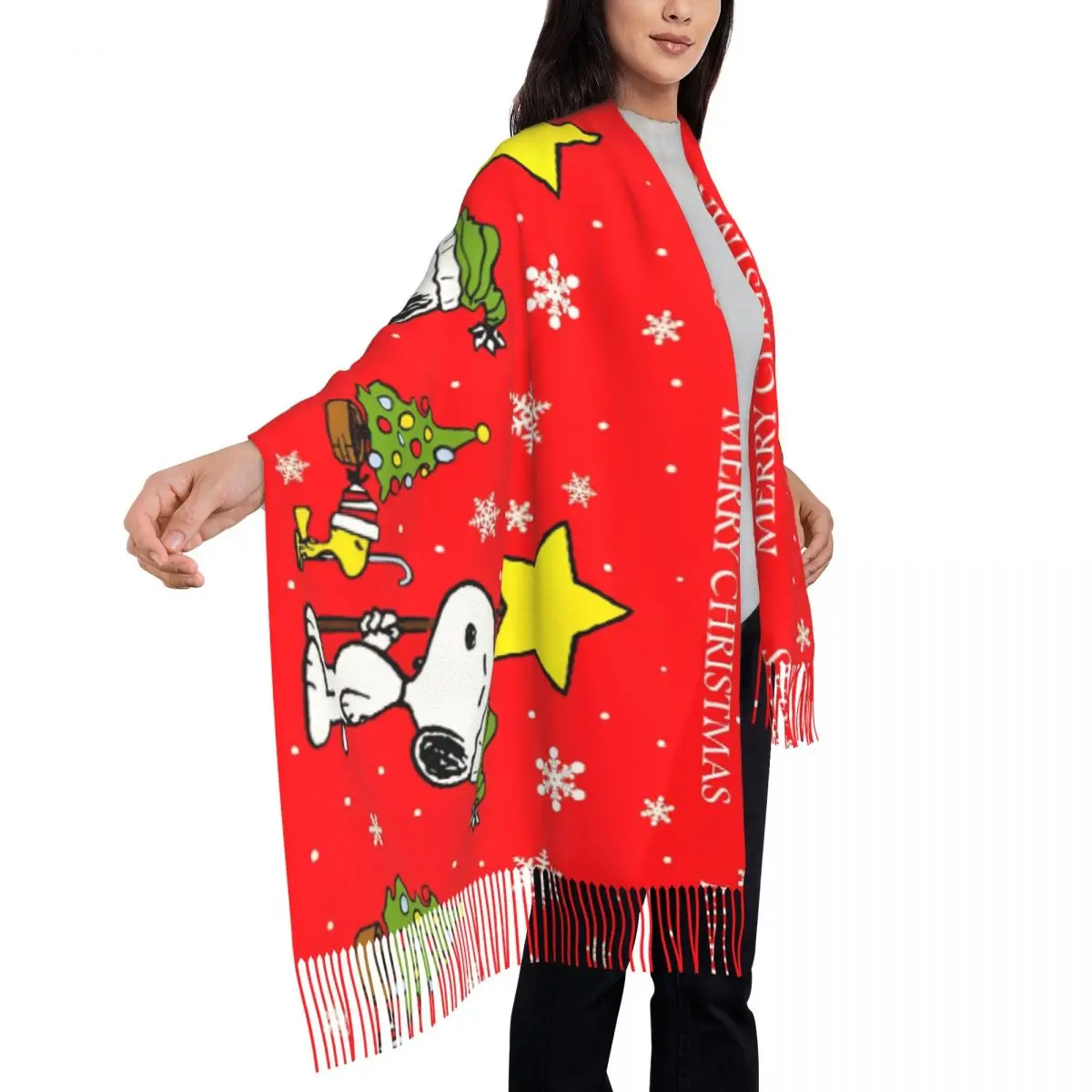 MINISO Sanrio Snoopy Рождественский шарф с длинной кисточкой сохраняет тепло шаль женские
