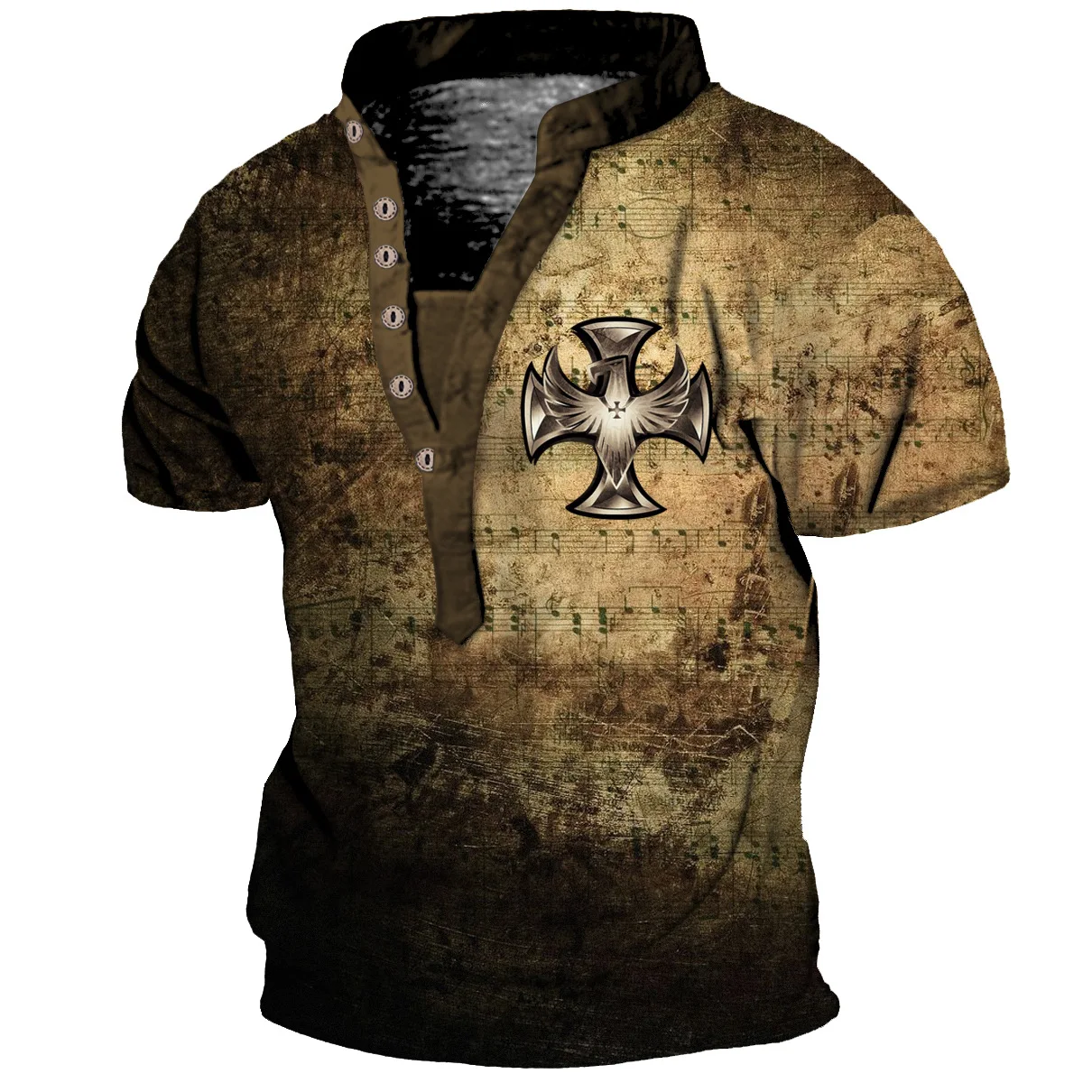 2023 Summer Trend T Shirts For Men y2k 3d Print Retro Eagle Cross Tops buckle V-neck Street Punk Short Sleeves Sports Tee