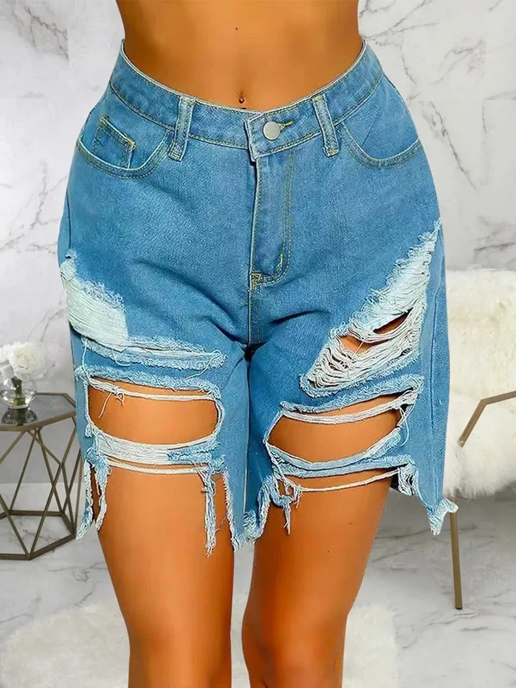

Fashionable Perforated Sexy Stretch Denim Shorts