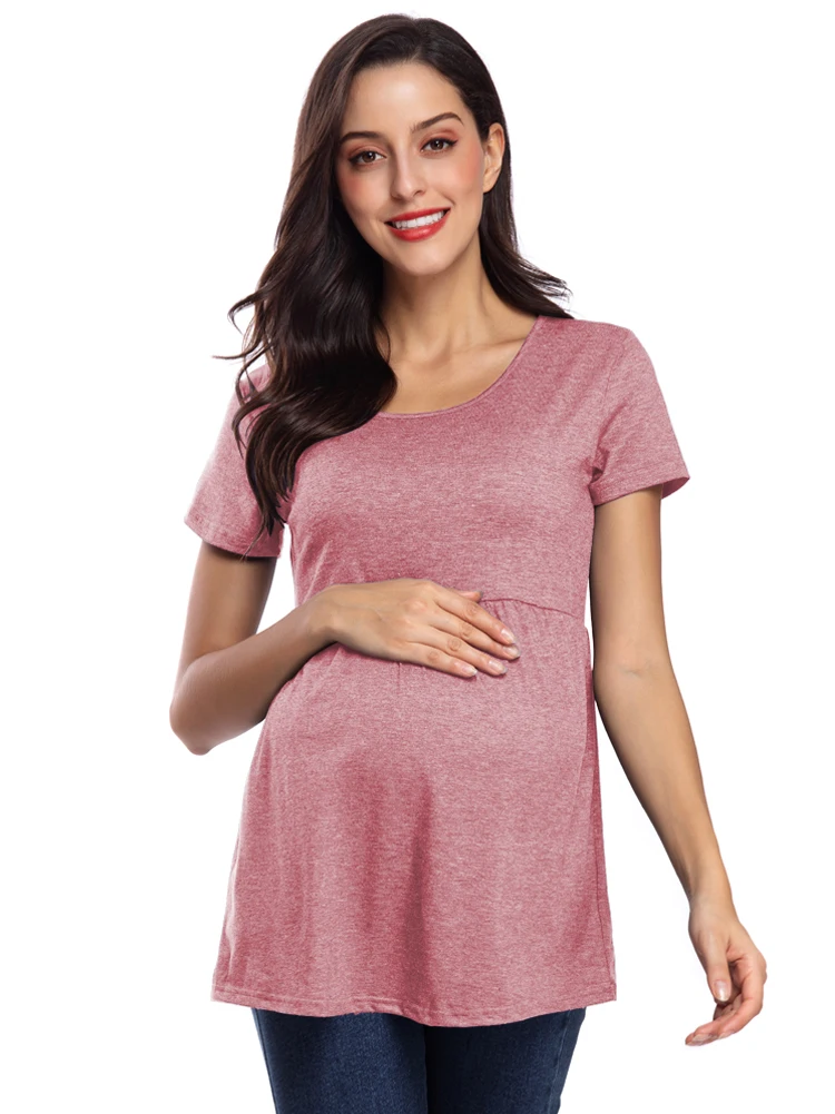 

Casual Women's T-shirt Maternity Tops Summer ​short Sleeve T-shirts Tees for Pregnant Elegant Ladies Folds Top Maternity Clothe