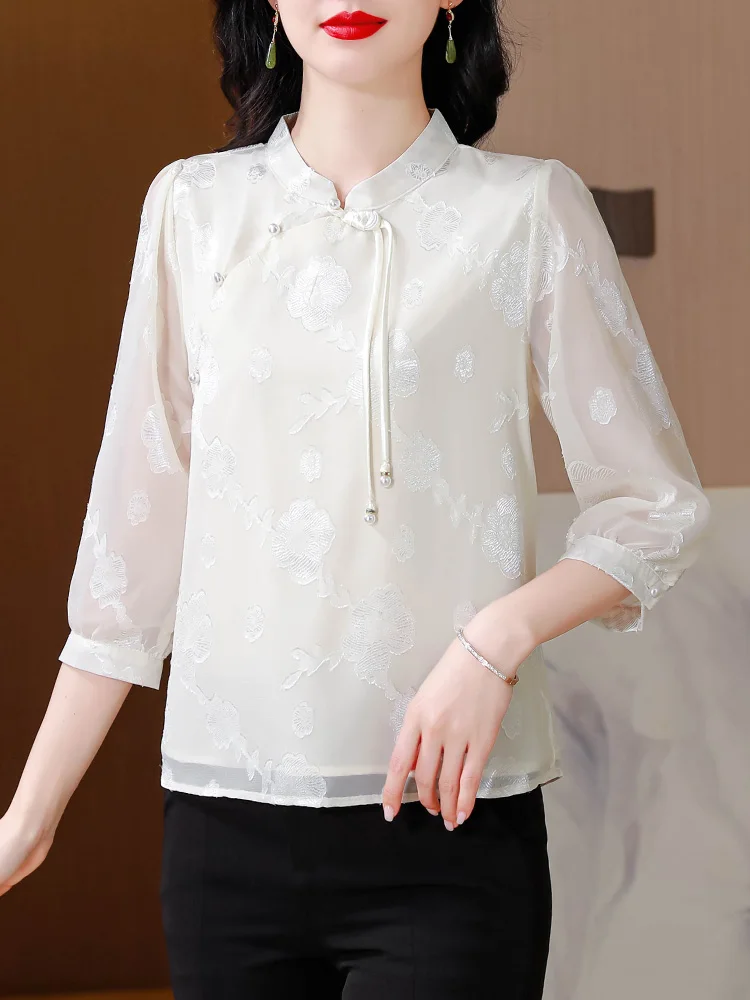 Новые китайские шифоновые рубашки с рукавом три четверти Женская одежда Весна и