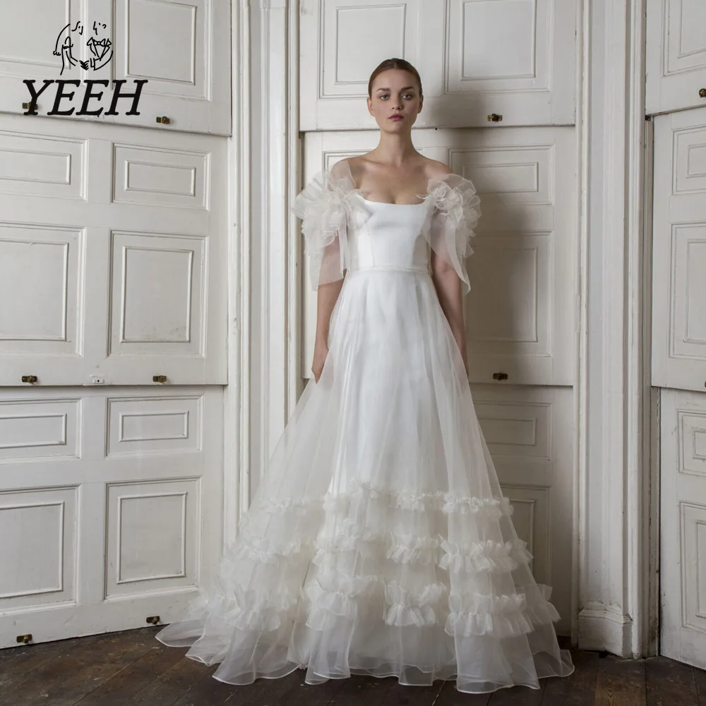 

Женское свадебное платье принцессы YEEH, элегантное цветочное Тюлевое свадебное платье, классическое ТРАПЕЦИЕВИДНОЕ атласное плиссированное платье со шлейфом для невесты