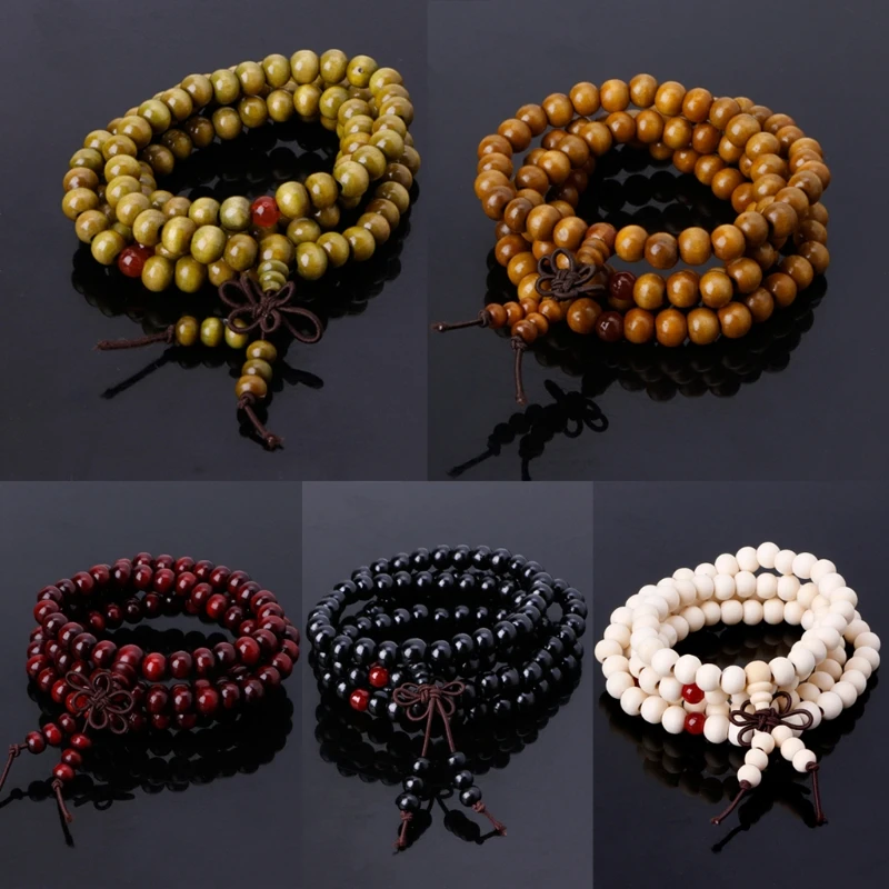 

Novelty Jewelry Decoration 108 Wood Beads Prayer Bracelet 8mm Beads Meditation Bracelets Religious Gift for Women
