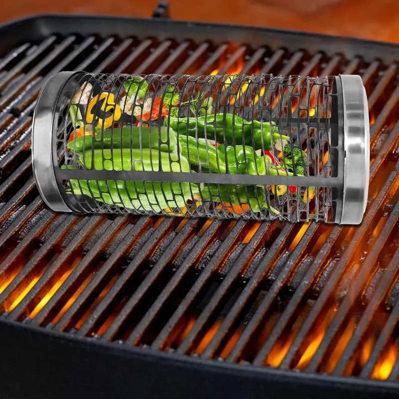 

Stainless Steel BBQ Roasting Cylindrical Rack Non-stick Easy Clean Steak BBQ Basket Smoked Grilled Chicken Fish Turkey