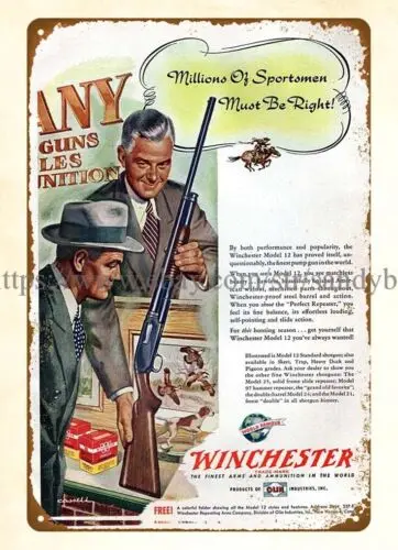 1950 Winchester Модель 12 насос дробовик металлический жестяной знак современное