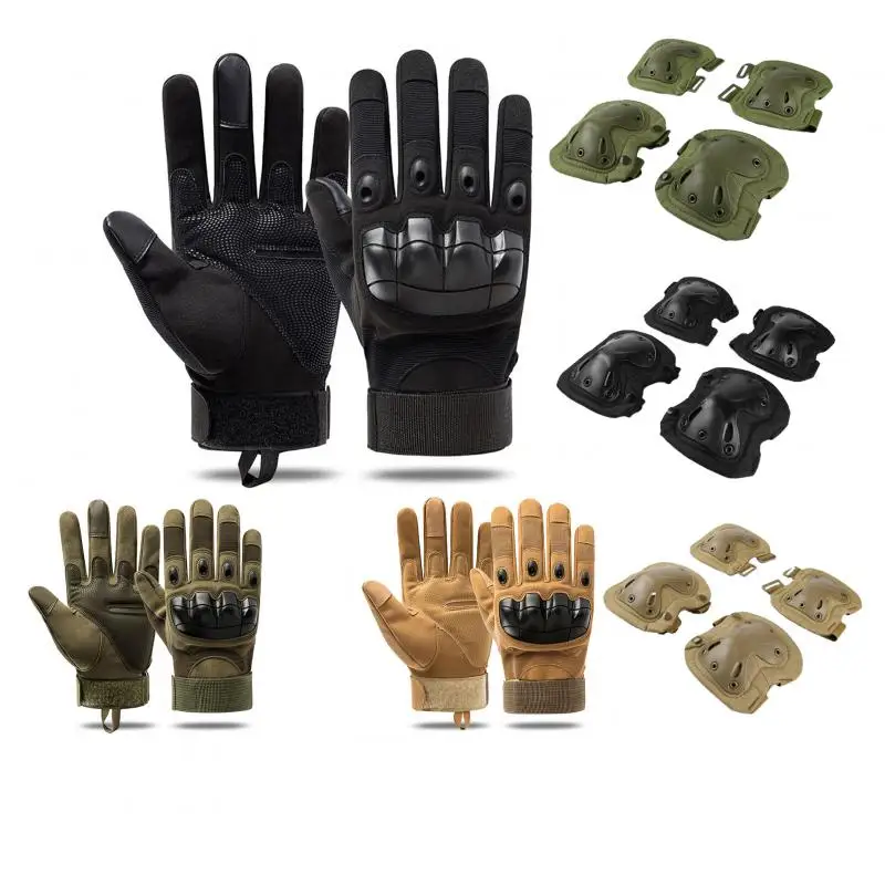 

6pcs Tactical Gloves PU Leather Knee Pads Army Military Gloves Combat Cycling Climbing Mittens Kneepads Hiking Camping Equipment