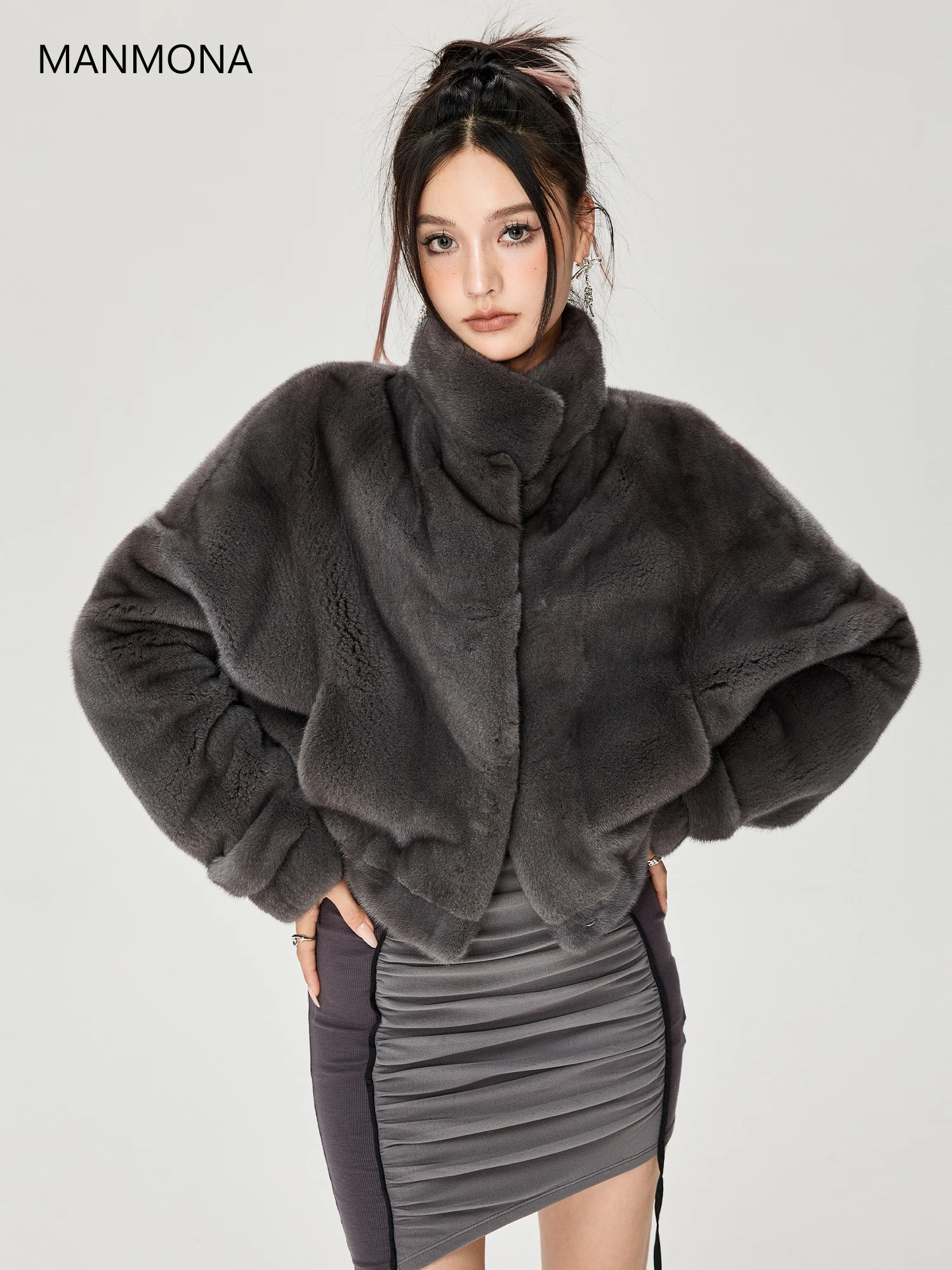 

New Imported Purple Standard Marten Overcoats Women's Whole Mink Short Small Stand Collar Mink Fur