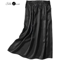 2022 spring and summer new silk cloud gauze skirt mulberry silk waist sealing black solid color womens fashion clothing