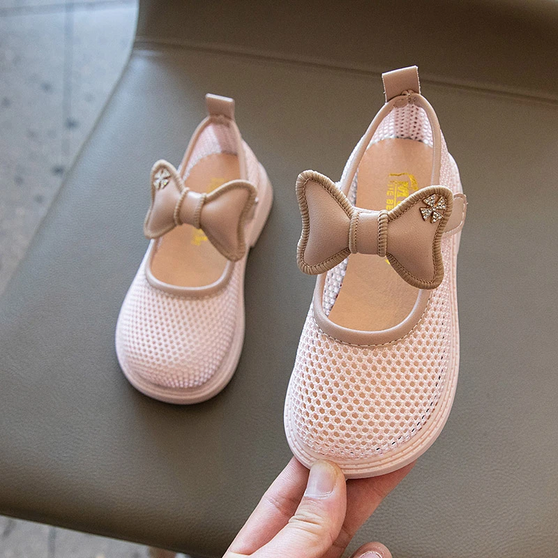 

2023 Summer Breathable Girls Round Toe Shallow Casual Shoes Versatile Bow Cute Princess Shoes Korean Style Simple Non-slip New