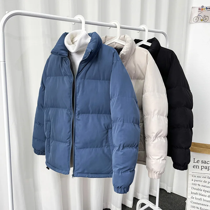 

Men Fluffy Cotton Padded Jacket Stand Collar Long Sleeve Puffer Coat Oversized Winter Parkas Couple Zip Up Top Male Windbreaker