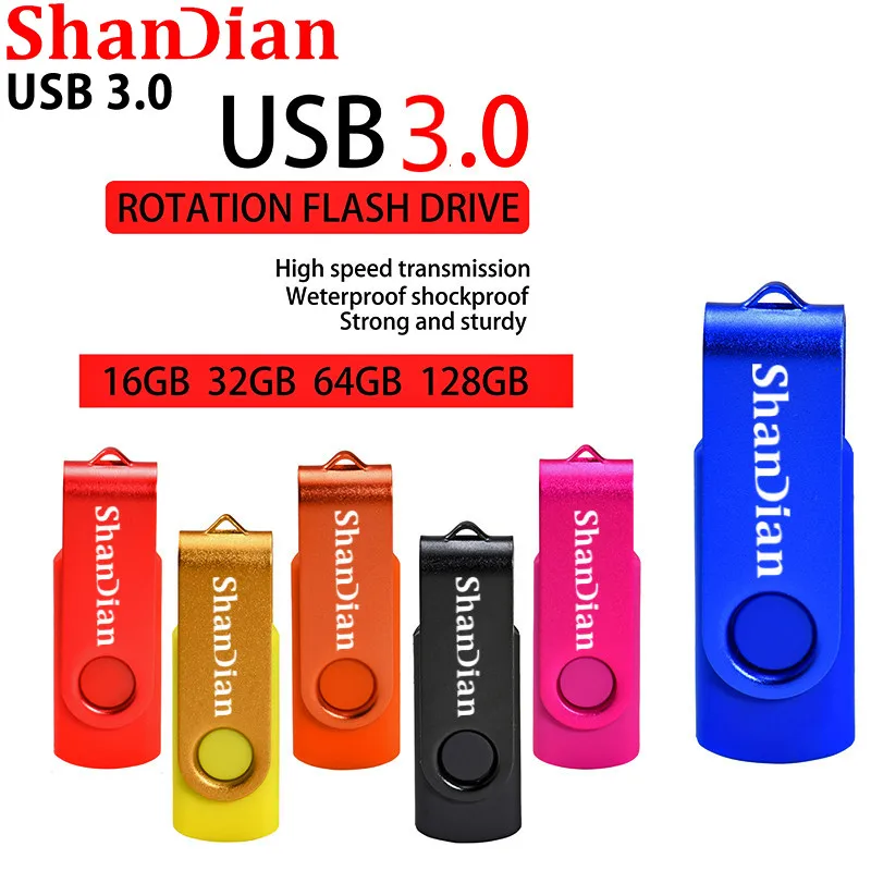 Металлический USB флеш-накопитель SHANDIAN вращающийся 3. 0 карта памяти 64 ГБ