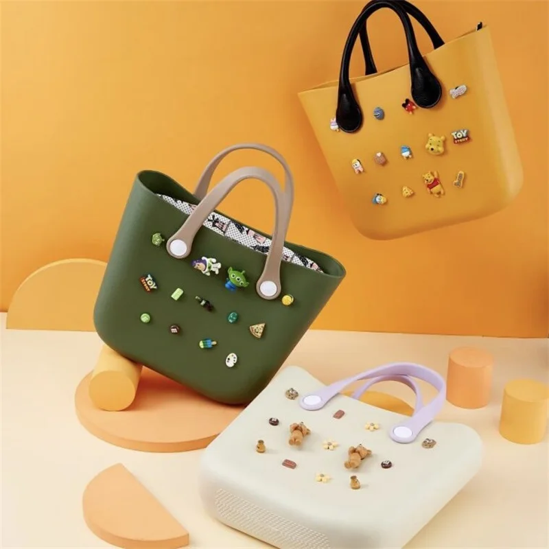 

Charms Beach Tote Bag With Holes For Daily Silicone New Style Handle Handbag 2023