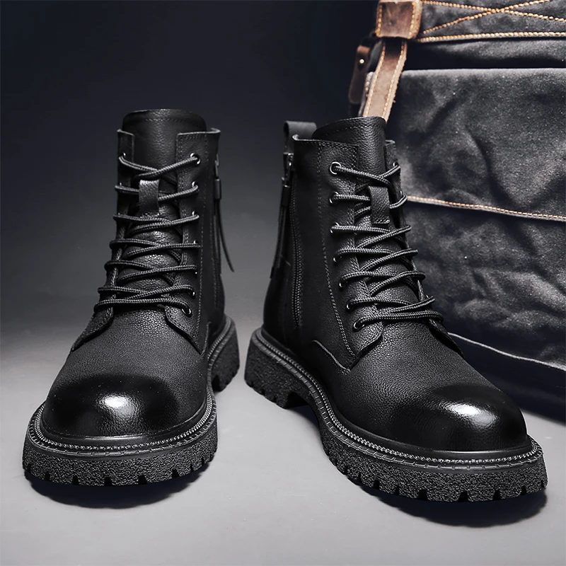 

Genuine Leather Outudoor Boots Men Shoe British Style Fashion Retro Motorcycle Men's Autumn Winter Short Boots Ankle Boot Hiking
