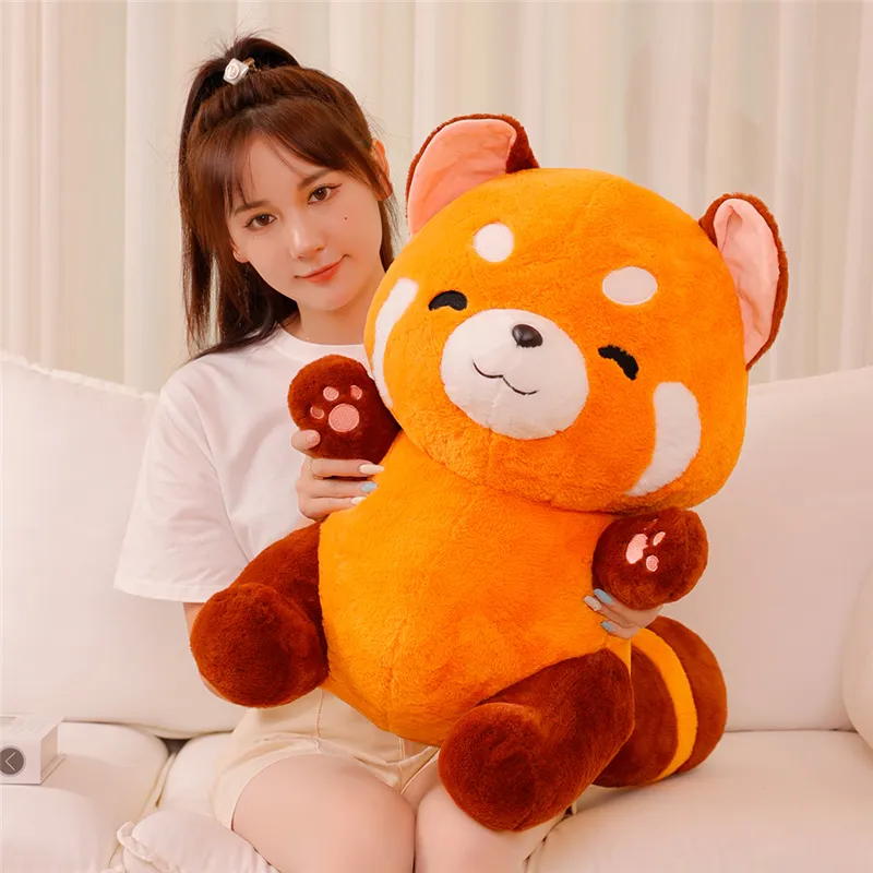 Stuffed Anime Figure Doll Turned Red Panda Plushie Doll Fluffy Hair Red Raccoon Animals Hug Throw Pillow Kids
