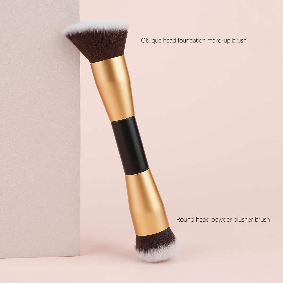 

RANCAI Double Ended Makeup Brush wooden Angled Contour Brush Precision BB Cream Liquid Foundation Makeup Brushes Gold