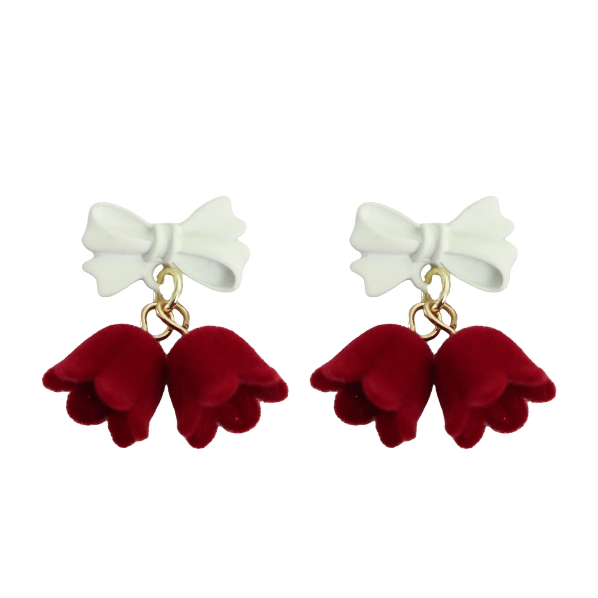 

Wine Red Tulip Bow Stud Dream Design Silver Needle Temperament Wholesale Korean Fashion Earrings Cute/Romantic