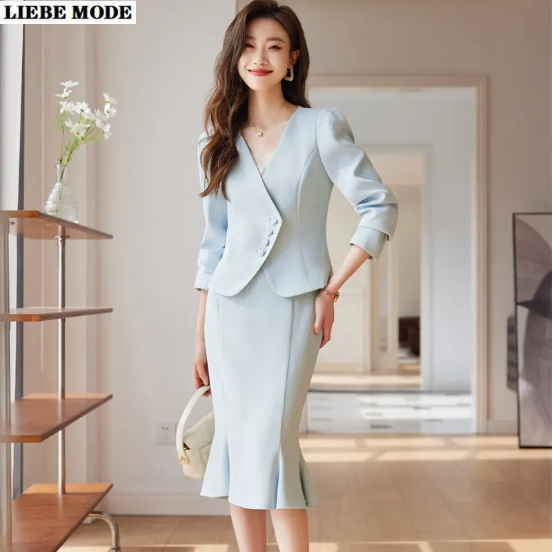 Autumn Winter Formal Women Business Suits with Skirt and Jackets Coat High Quality Fabric OL Styles Professional Blazers