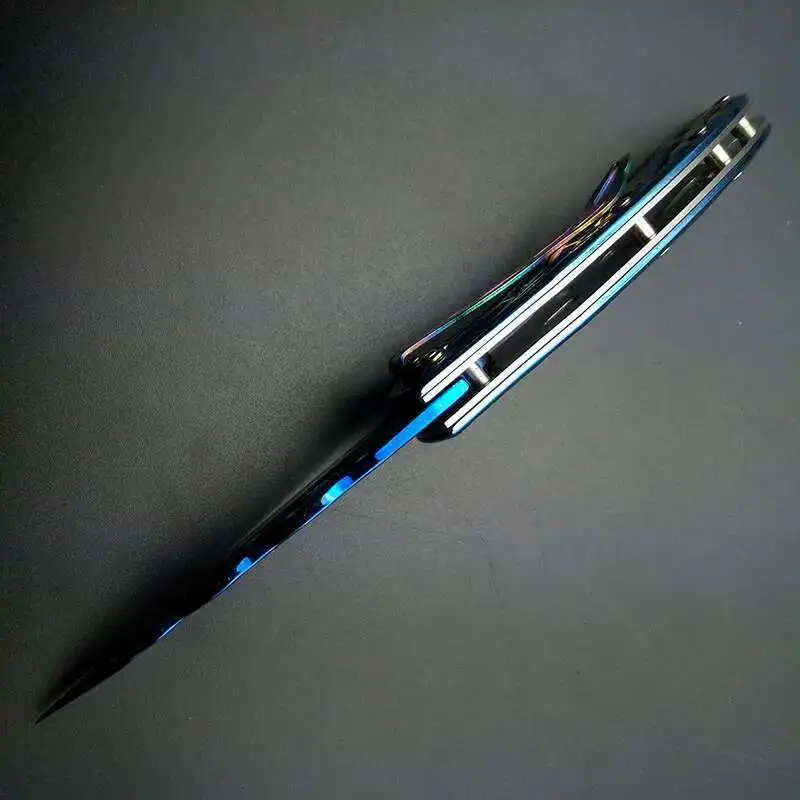 Огненное пламя синее титановое художественное произведение лезвие складной нож