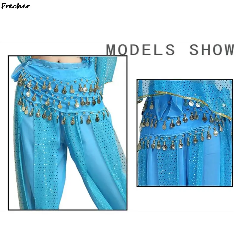 Женская набедренная юбка для выступлений с монетами кисточками и блестками