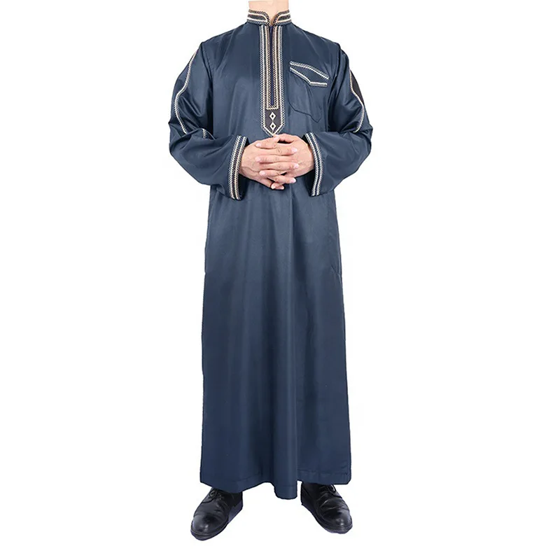 2023 Spring Standing Collar Printed Arab Men's Ethnic Style Loose Fit One Piece Muslim Robe Muslim Fashion Islamic Clothing
