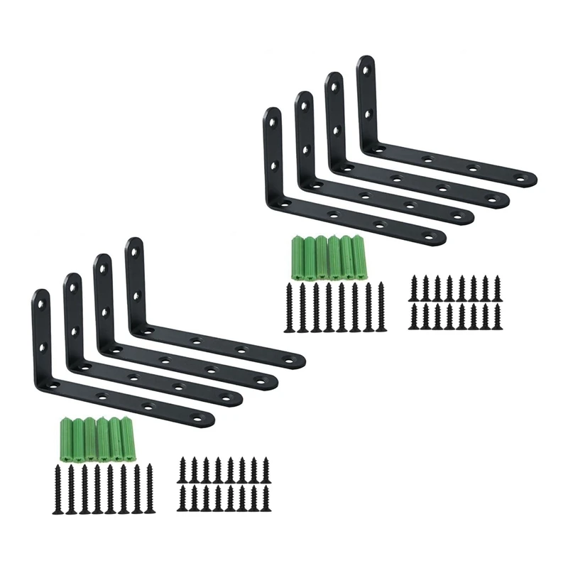 

8 PCS Stainless Steel Duty "L" Decorative Corner Brace Angle Bracket Shelf Bracket Support Black (125X75MM)