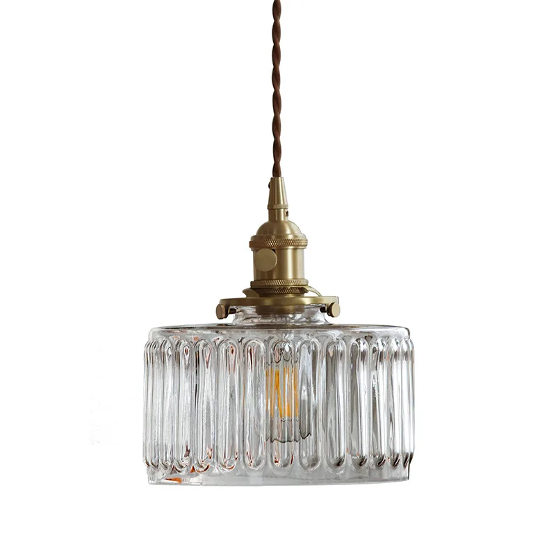 

American Retro Room Bar Dining Hall Hallway Light Fixture Japanese Water Wave Pattern Glass Bedroom Bedside Small Chandelier