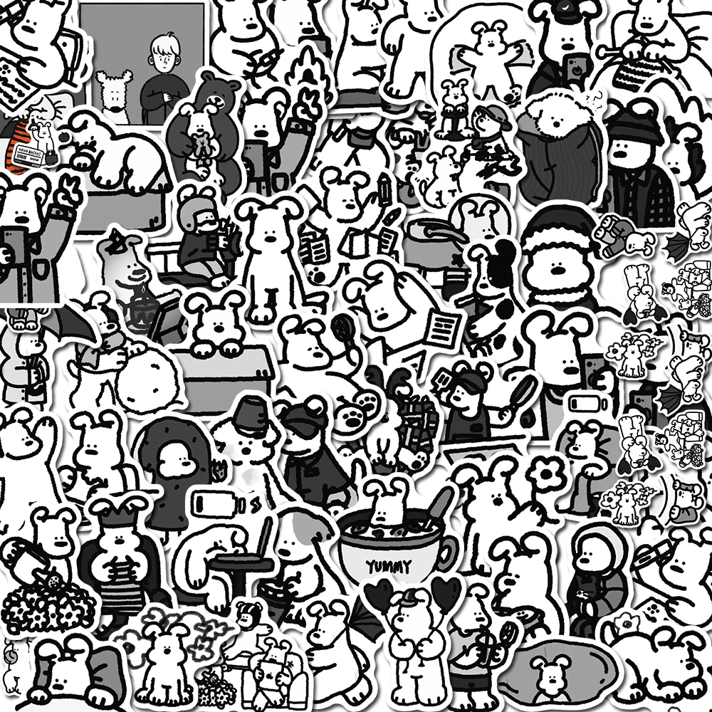 

10/62PCS Dog Puppy Cute Black Cartoon Stickers Vintage For Decor DIY Kids Notebook Luggage Motorcycle Laptop Refrigerator Toys
