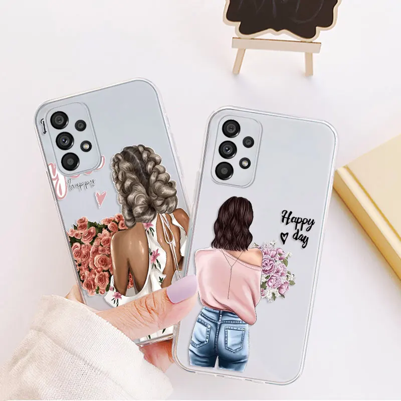 Чехол для Samsung Galaxy A52 A52S 5G A72 Женский Прозрачный чехол телефона с надписью цветы и