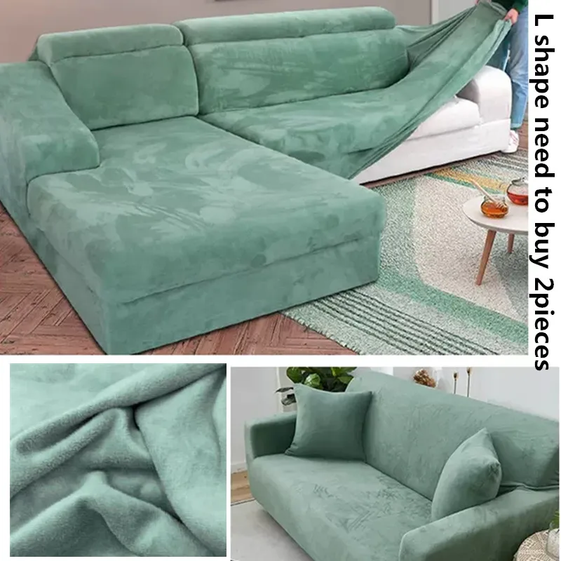 

Бархатный плюшевый L-образный чехол для дивана, эластичное покрытие для мебели в гостиной, эластичное покрытие для кушетки