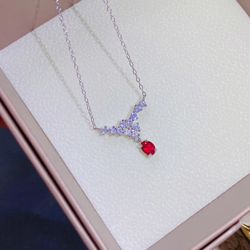 Женское ожерелье с подвеской из серебра 925 пробы натуральным Рубином