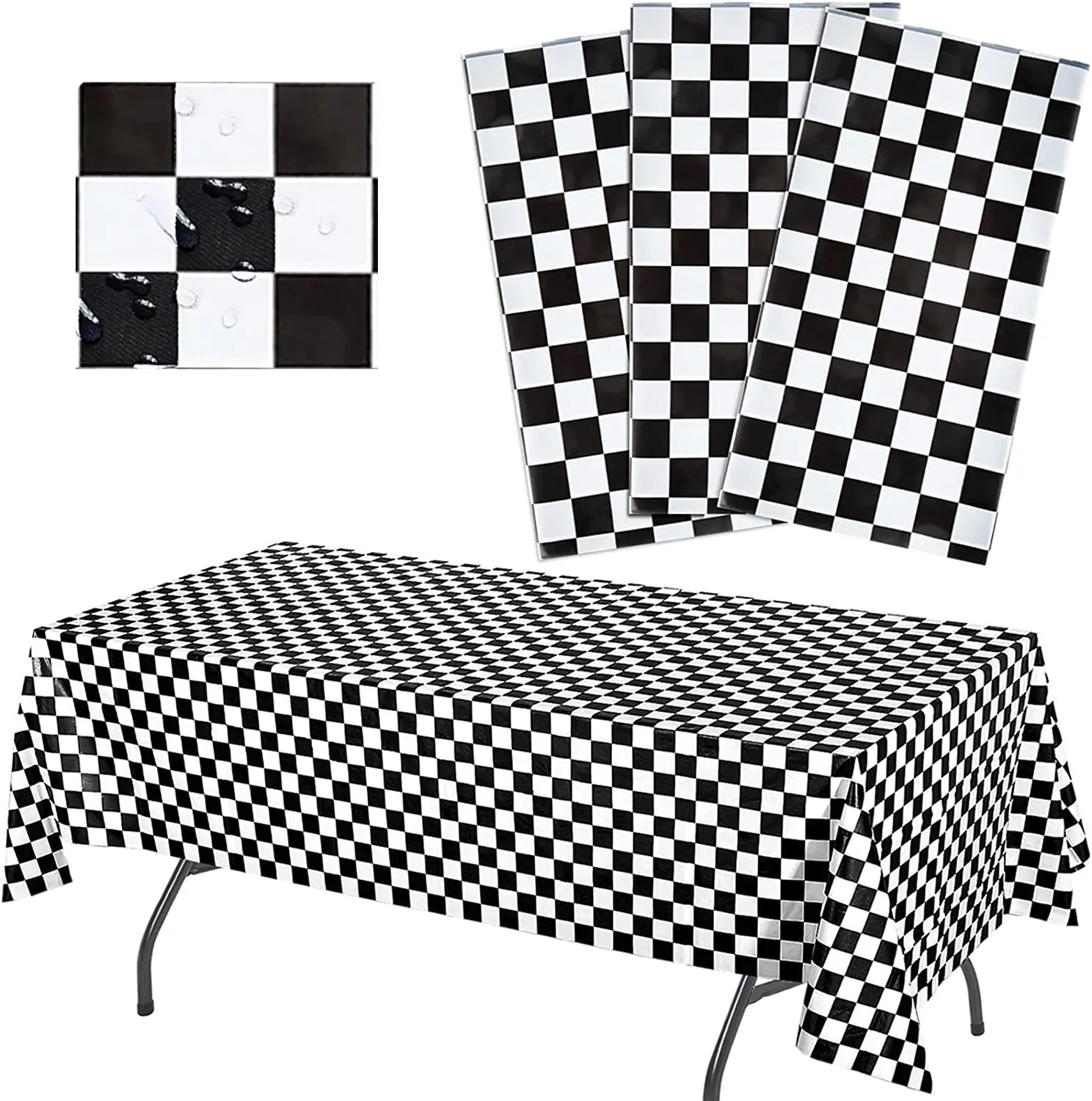 Plastic Black White Table Cover Classic Oktoberfest Bavarian Flag Check Table Cloth For Oktoberfest Party