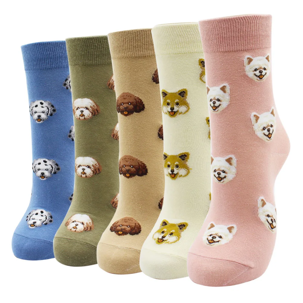 

Cute Cow Dog Cat Socks Set 10Pcs=5 Pairs For Girls Boys Kawaii Korea Harajuku Funny Cartoon Animals Printed Happy Sox Soft Cozy