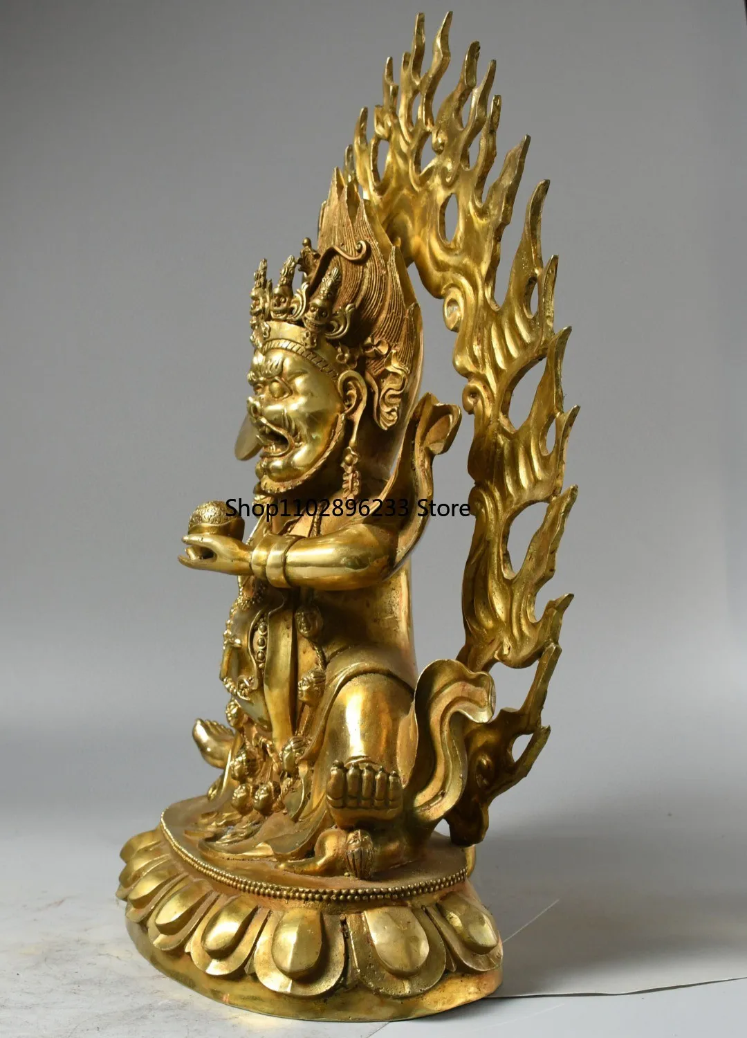 Тибетская латунь позолоченное большое черное небо Кинг-Конг рука Бог богатства