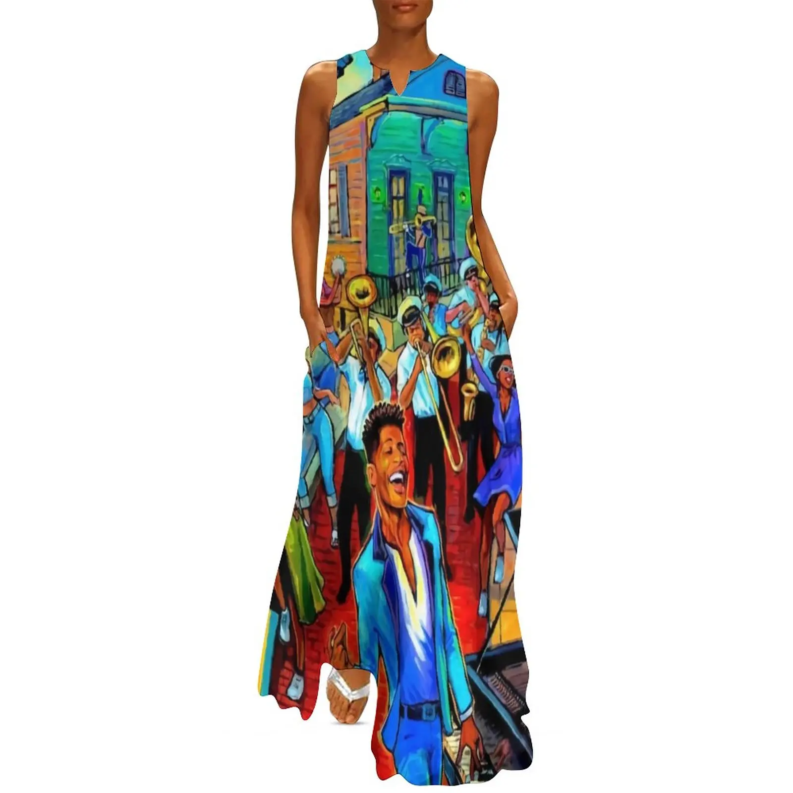 

Funny Jazz Festivals Dress Summer Jazz 2022 Fest Aesthetic Bohemia Long Dresses Ladies Print Vintage Maxi Dress Big Size 5XL