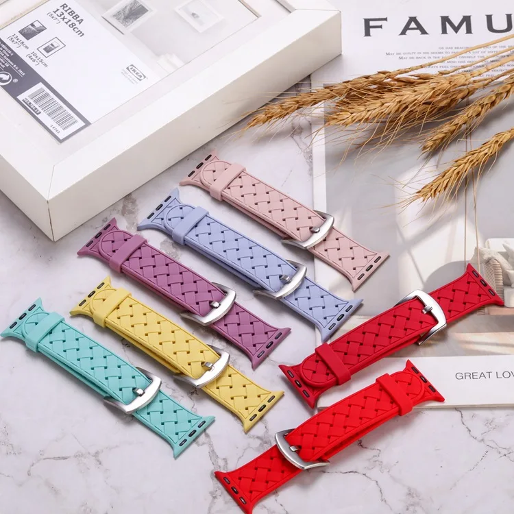 

2022 Hot Selling Monochrome Silicone Strap Woven Strap For Apple Watch, Silicone Fashion Replacement Strap Bracelet for Apple