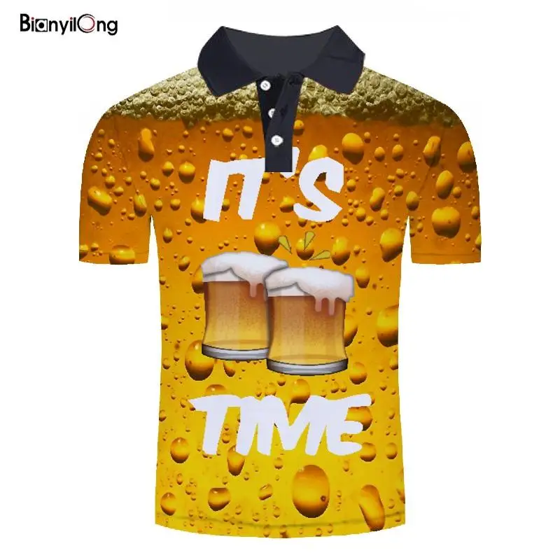 

BIANYILONG 2022 new Summer men polo shirt men short sleeve 3D beer printed polos mens shirts tops polos shirt polo homme polo