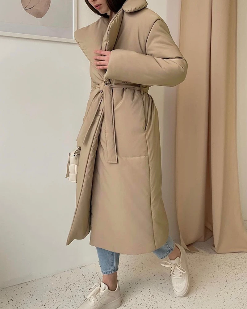 ZELI 2022 Winter Thicked Cotton Padded Parkas Women Belted Windproof Long Jackets Female Bubble Coats Casual Warm Outerwear