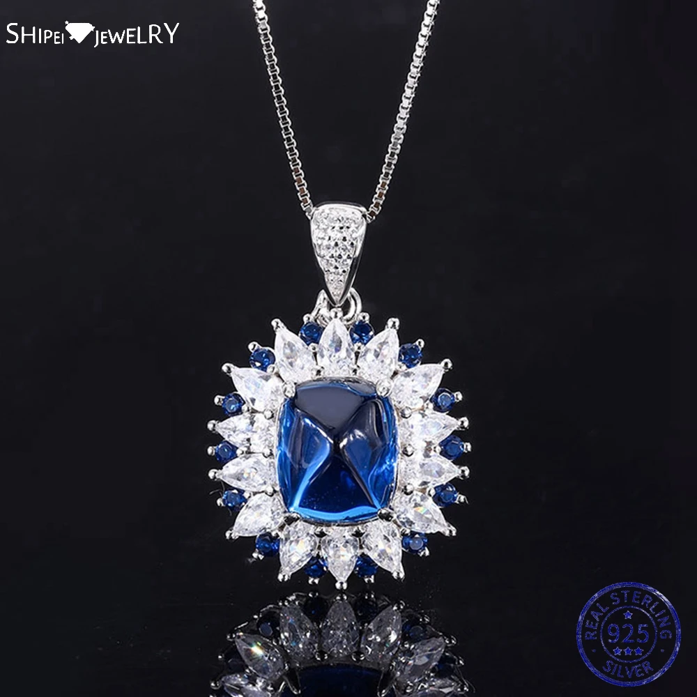 

Shipei Bohemia 925 Sterling Silver 10*12 MM Created Moissanite Sapphire Ruby Gemstone Women Pendant Necklace Fine Jewelry Gifts