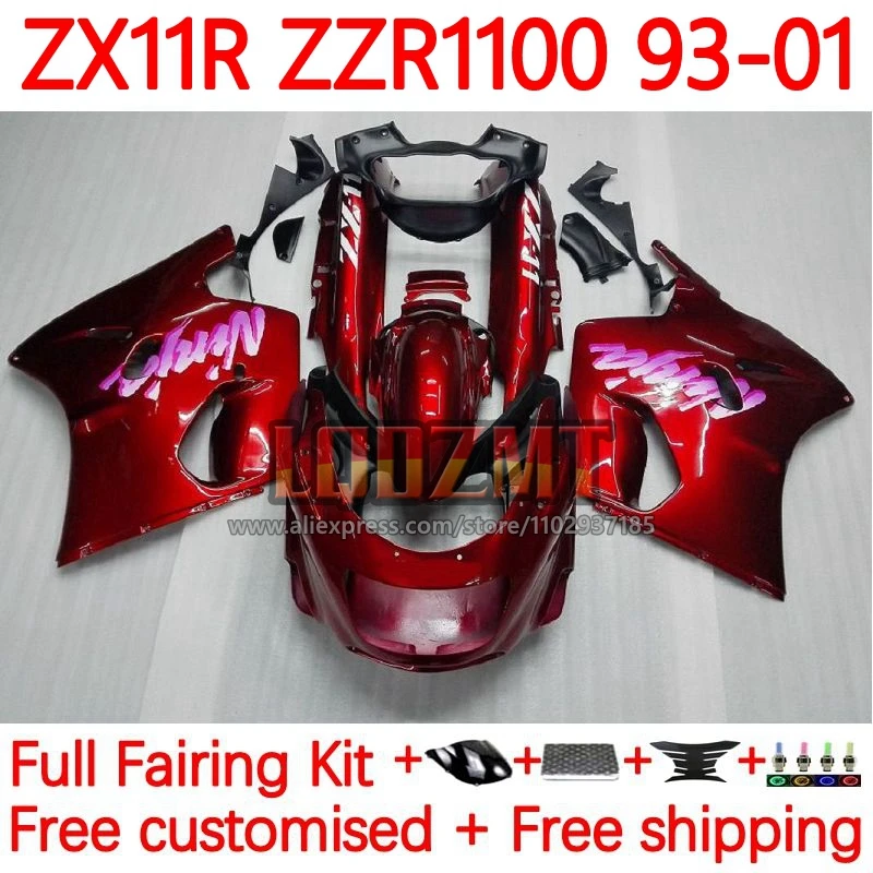 

Glossy red ZX-11R For KAWASAKI NINJA ZZR1100 ZX 11R ZX11 R ZX11R 93 94 95 96 97 ZZR 1100 1998 1999 2000 2001 Fairing 73No.12