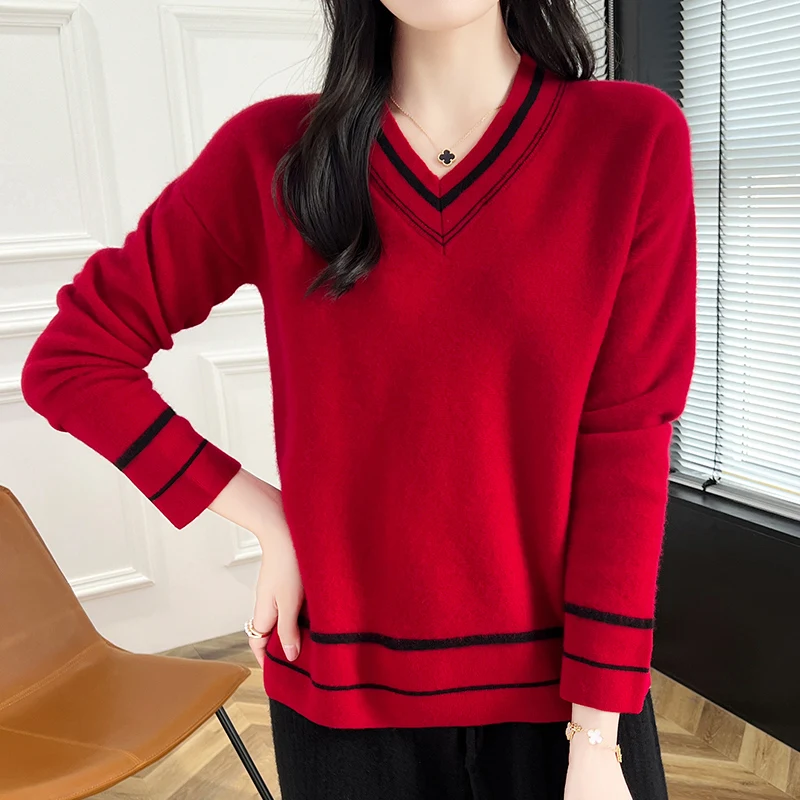 Новинка 2024 пуловер из 100% мериносовой шерсти кашемировый свитер Женский с